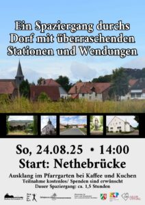 Das Plakat zum Hembser Dorfspaziergang am 24.08.25 um 14:00 Uhr.