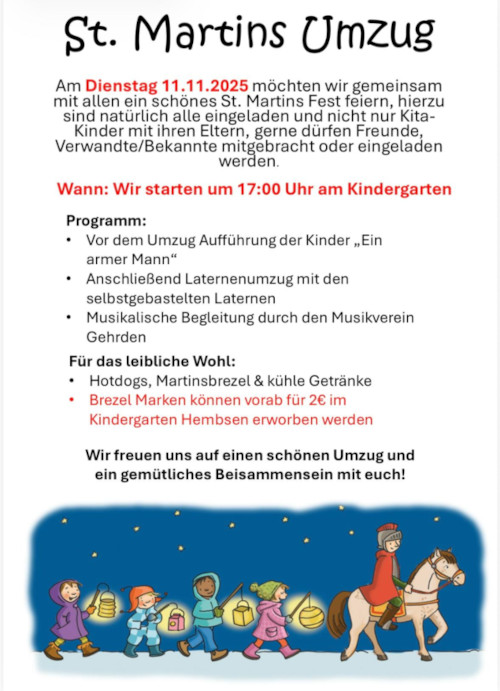 Einladung zum St. Martin-Umzug von der KiTa Nethespatzen